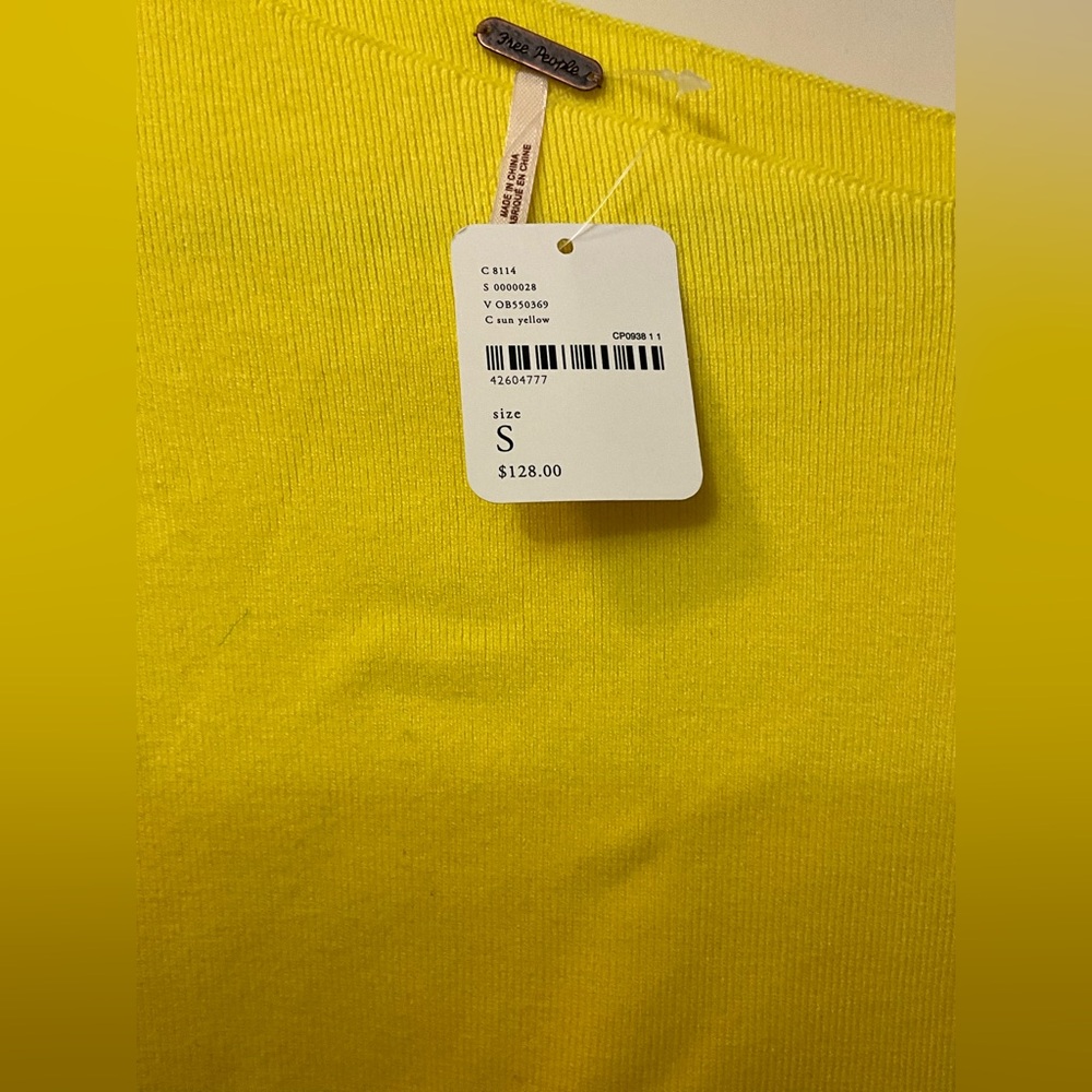 NWT Free People Asymmetrical Neckline Sun Yellow Pullover Sweater S - Picture 5 of 6